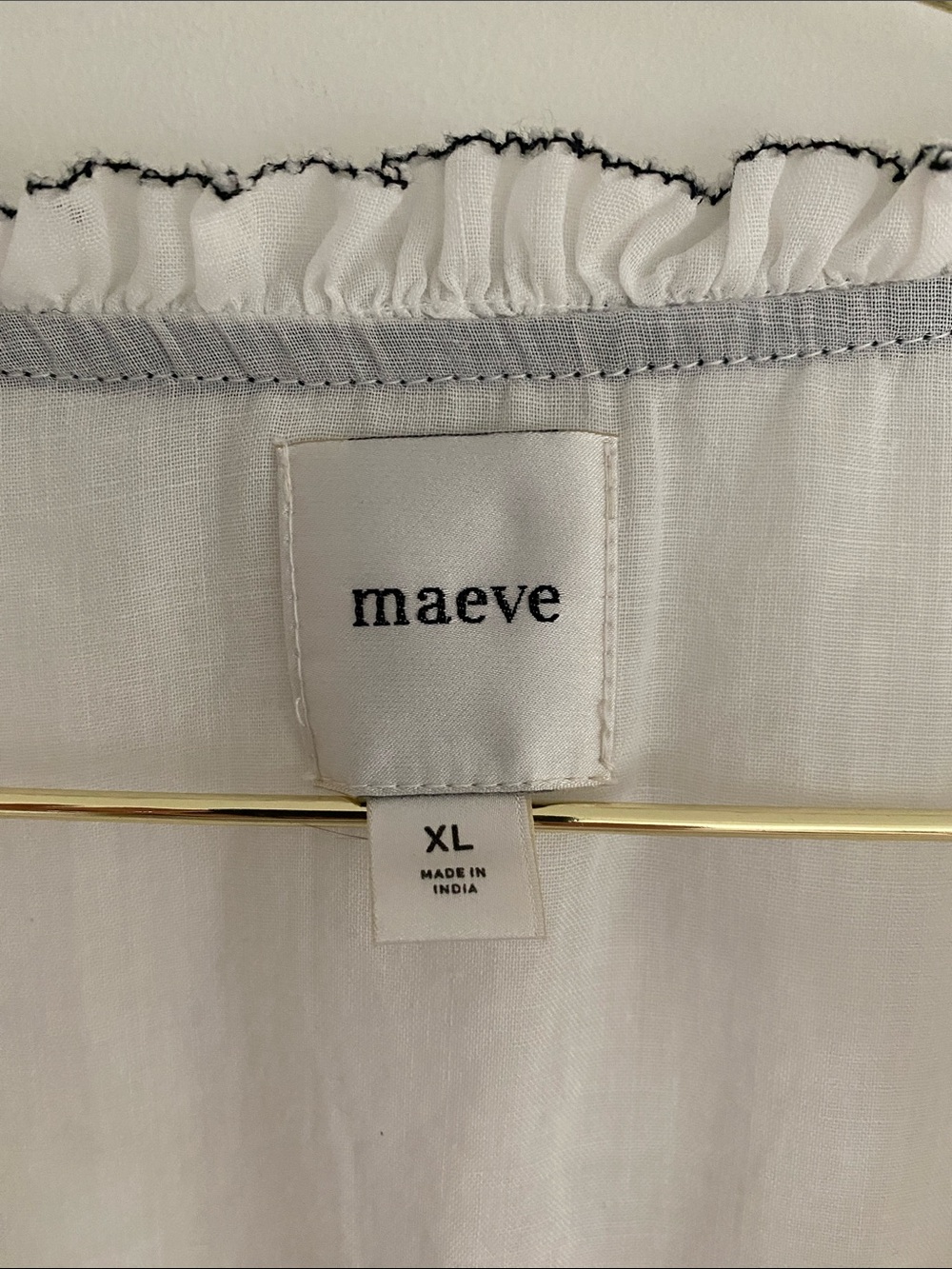 Maeve 100% Ramie White Contrast Stitch Peasant Blouse | XL - Picture 4 of 8